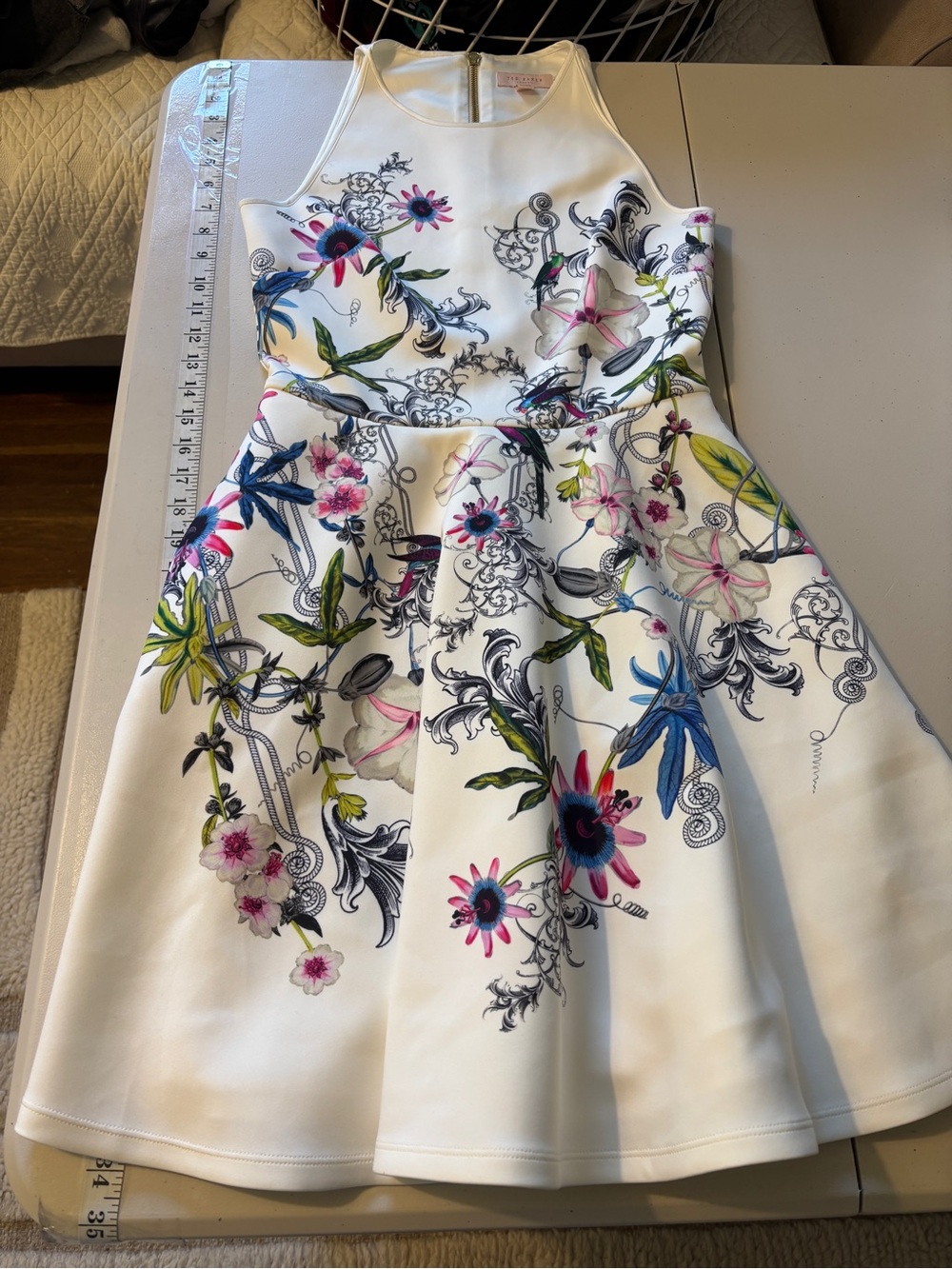 Ted Baker Samm Floral Dress Size 4 Passion Flower Fit & Flare Wedding Guest - Picture 13 of 15